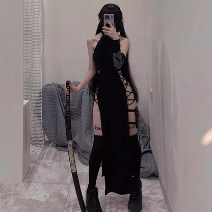 Summer Knit High Neck Sleeveless Hollow-Out Long Dress