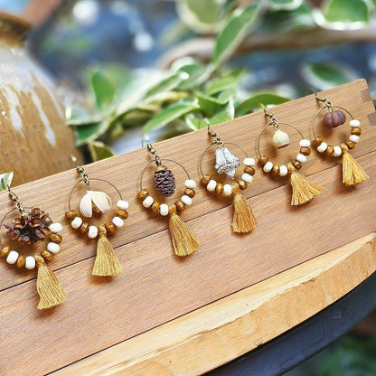 Bohemian Fringe Retro Style Earrings with Wooden Beads