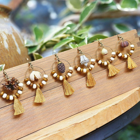 Bohemian Fringe Retro Style Earrings with Wooden Beads