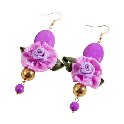 Trendy Geometric Turquoise Floral Earrings With Beaded Tassels