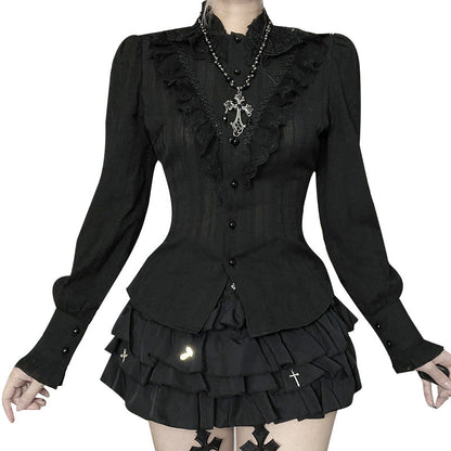 Chic Black Long Sleeve Shirt with Geometric Design