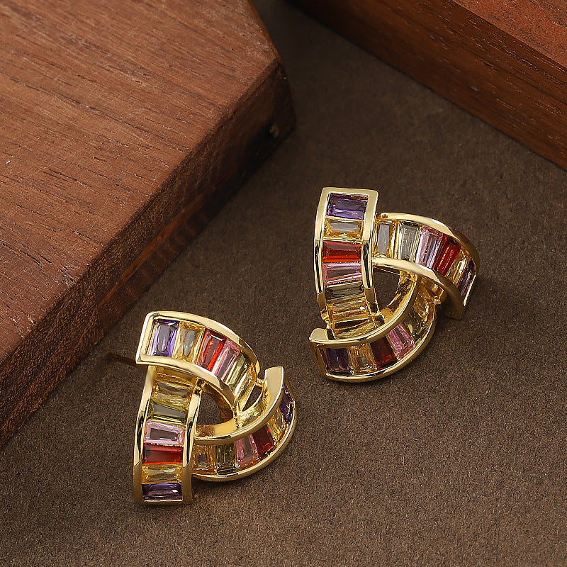 Fashionable Geometric Triangle Earrings With Colorful Zircon Stones