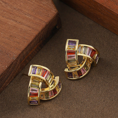 Fashionable Geometric Triangle Earrings With Colorful Zircon Stones