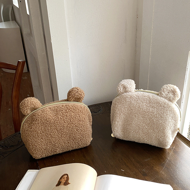 Cute Plush Makeup Bag Large Capacity Portable Shell Storage Bag