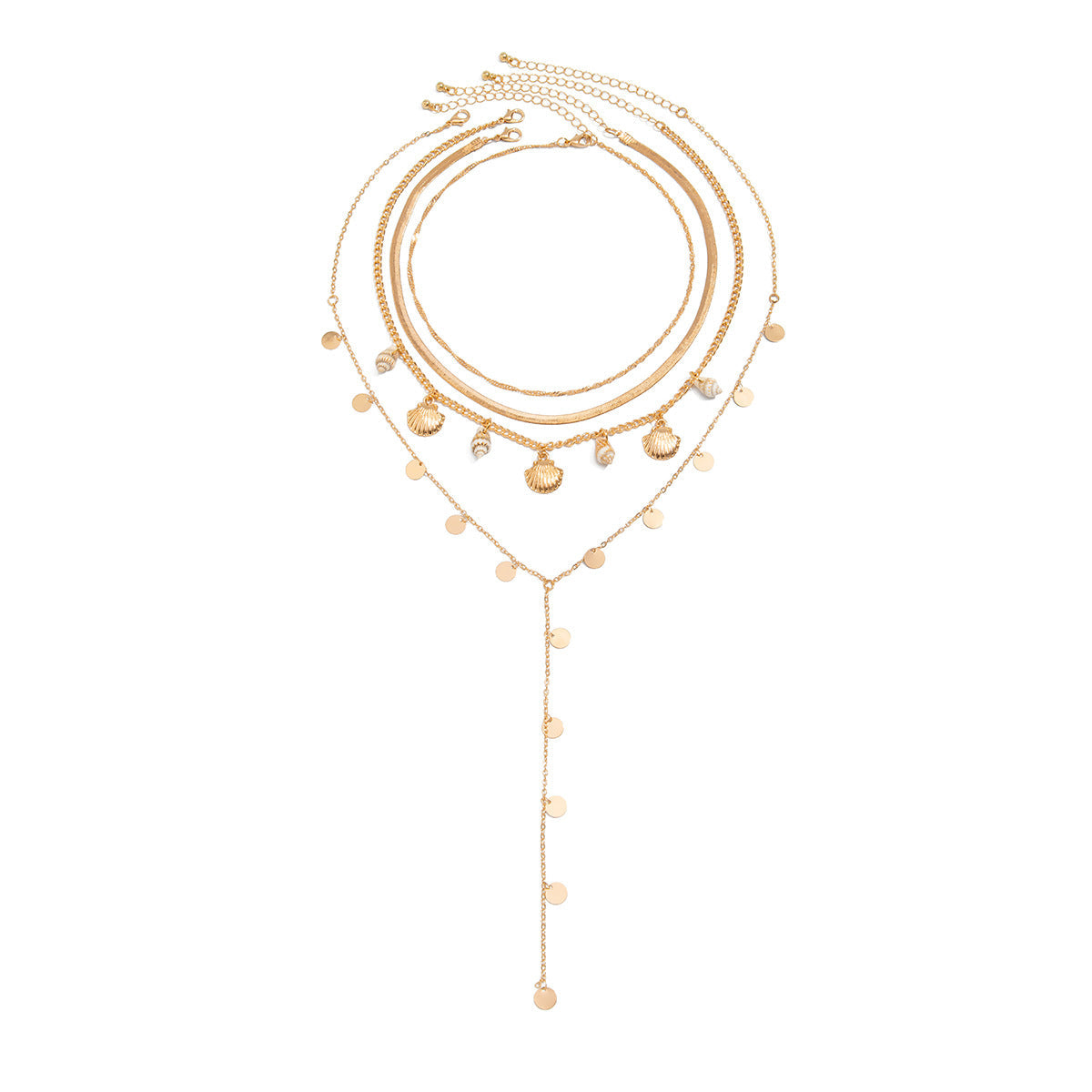 Seashell Conch Necklace With Sparkling Layered Chains