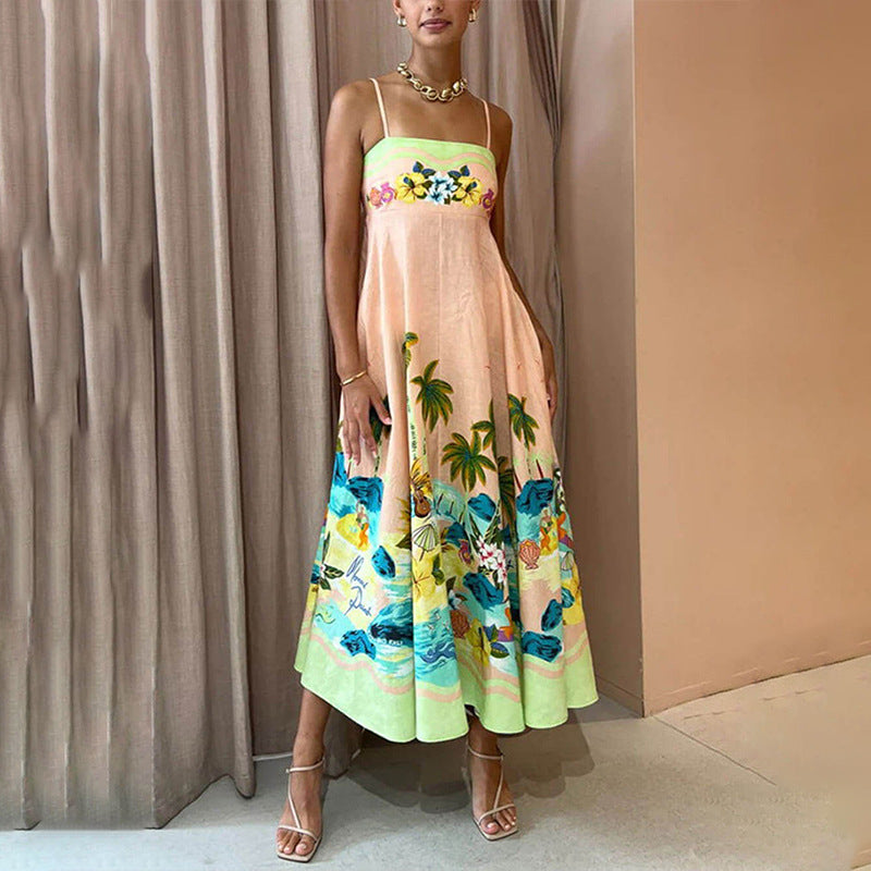 Floral Print Maxi Dress with High Waist for Casual Wear