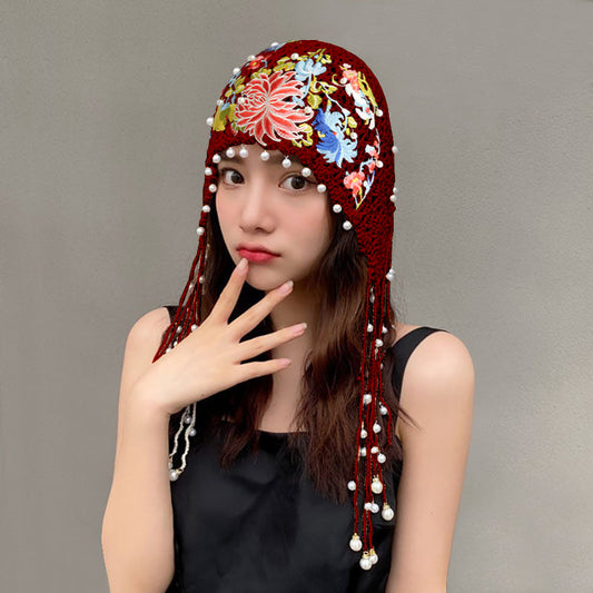 Ethnic Style Embroidered Knitted Hat Women'S Spring And Summer Versatile Ear Protection Hat