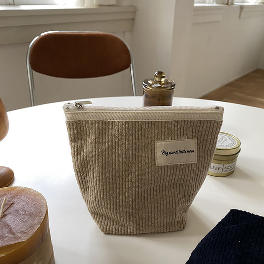 Vintage Corduroy Makeup Bag Stylish Storage Pouch