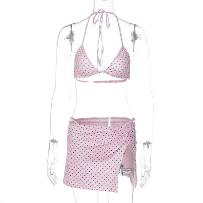 Polka Dot Bikini Set with Ruffled Skirt for Women
