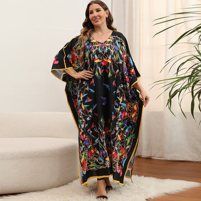 Plus Size Dress Beach Smock Bohemian Vacation Gown Bikini Sun Protection Cover Up
