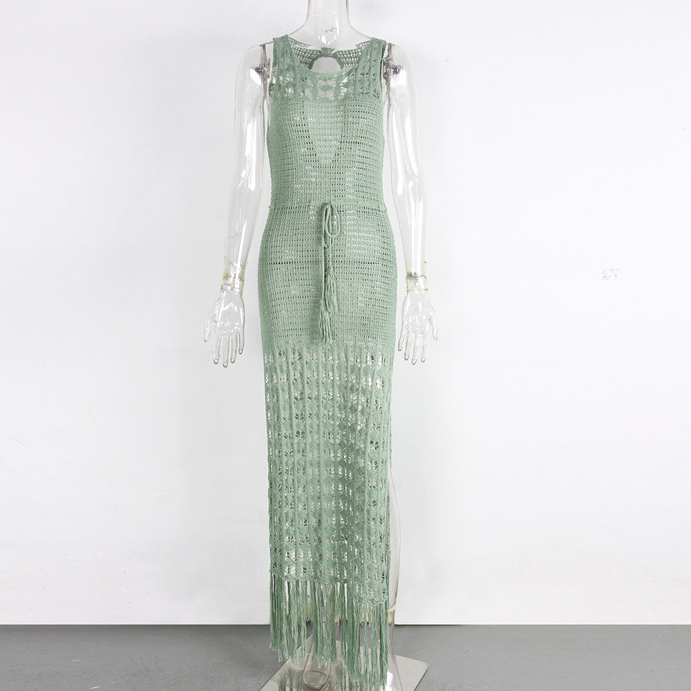 Hollow Out Drawstring Tassel Dress Cover Up
