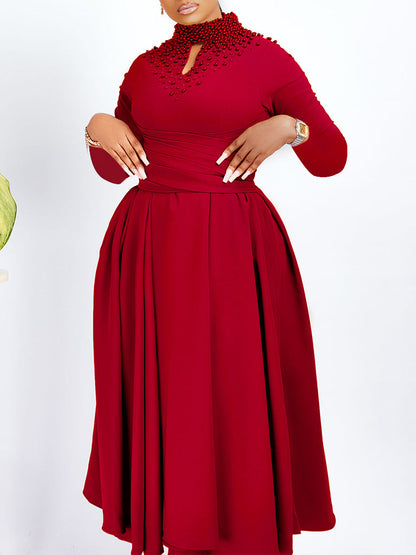 Elegant High Neck Beaded Maxi Dress For Women