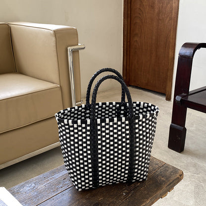 Handwoven Tote Bag Color Block Beach Bag