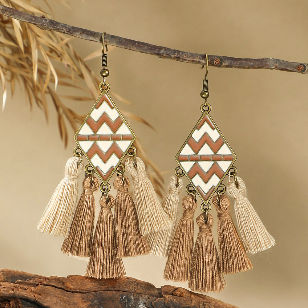 Bohemian Handmade Woven Tassel Earrings Trendy Versatile Jewelry