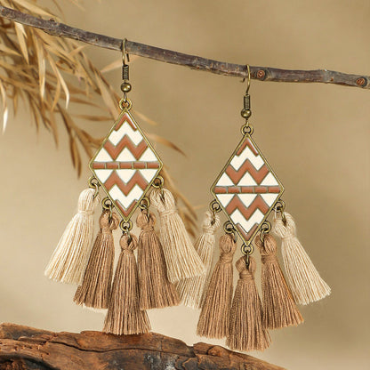 Bohemian Handmade Woven Tassel Earrings Trendy Versatile Jewelry