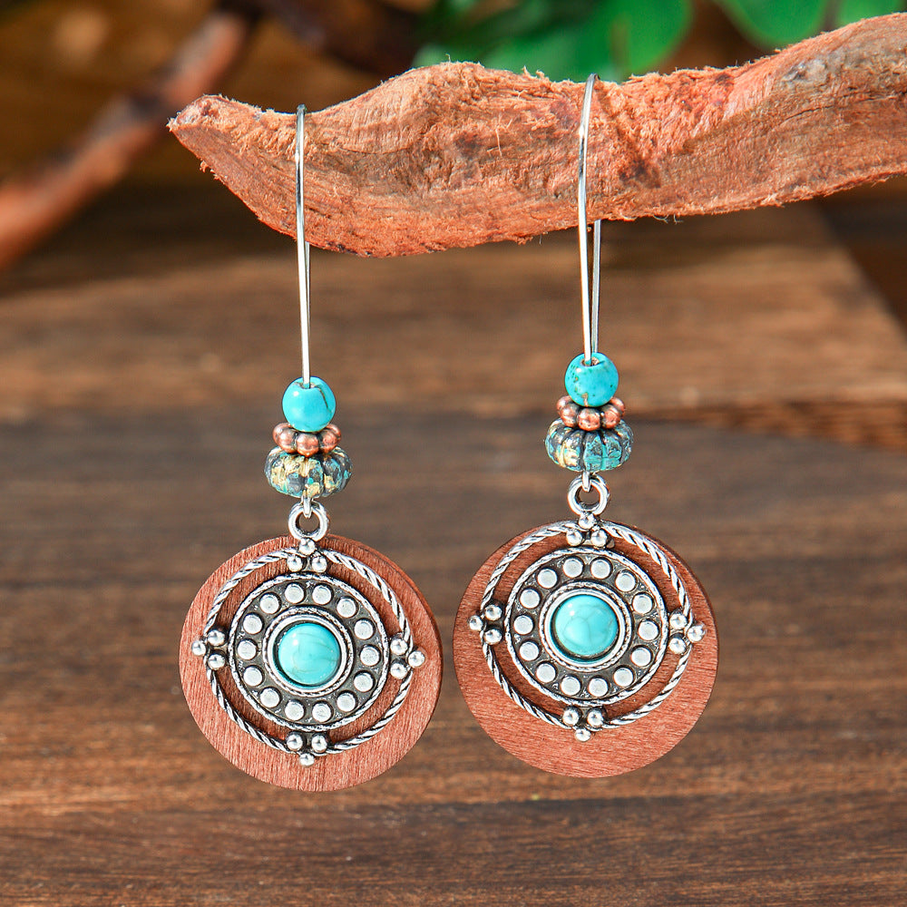 Geometric Turquoise Fringe Earrings Set Bohemian Style