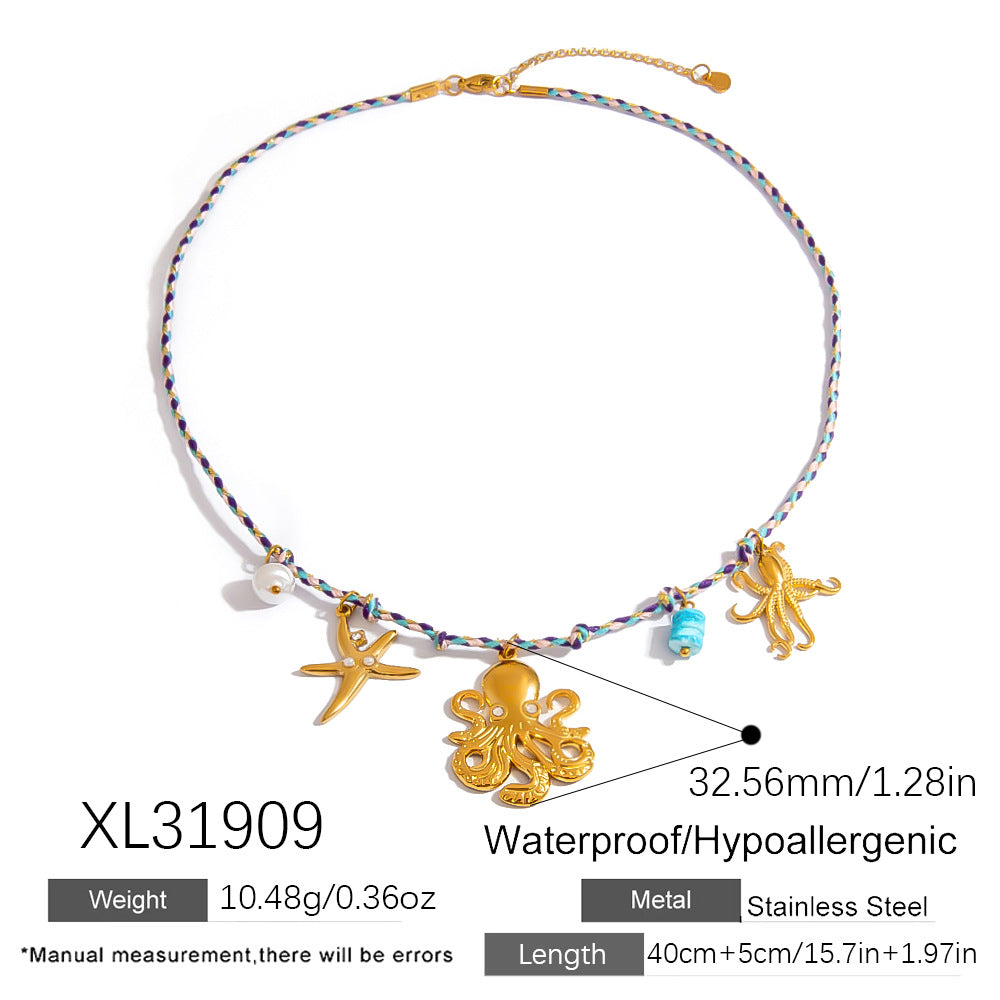 Stainless Steel Starfish Shell Pendant Necklace Luxury Women's Choker