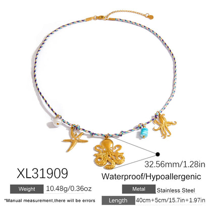 Stainless Steel Starfish Shell Pendant Necklace Luxury Women's Choker