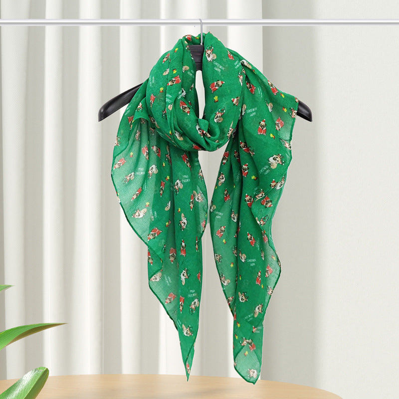 Christmas Theme Cartoon Print Silk Scarf