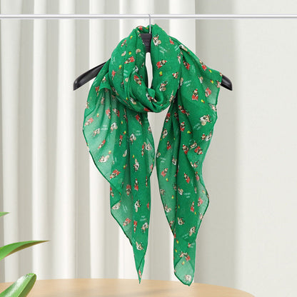 Christmas Theme Cartoon Print Silk Scarf