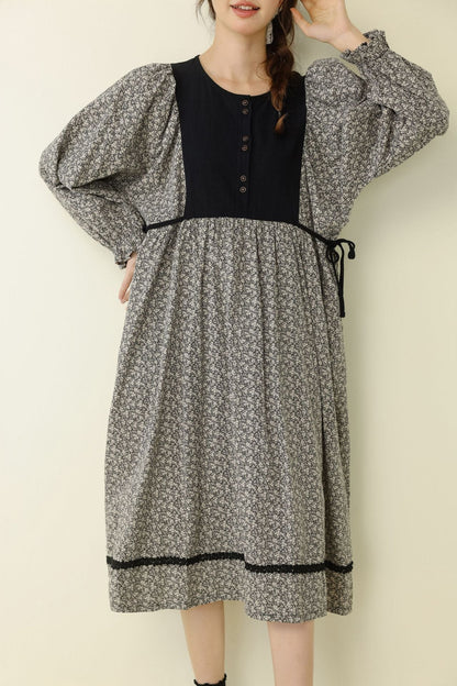 Floral A-Line Maxi Dress Comfortable Casual Cotton Linen