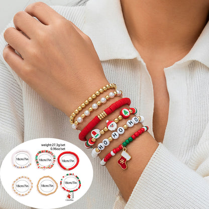 Christmas Themed Polymer Clay Bead Bracelet Set
