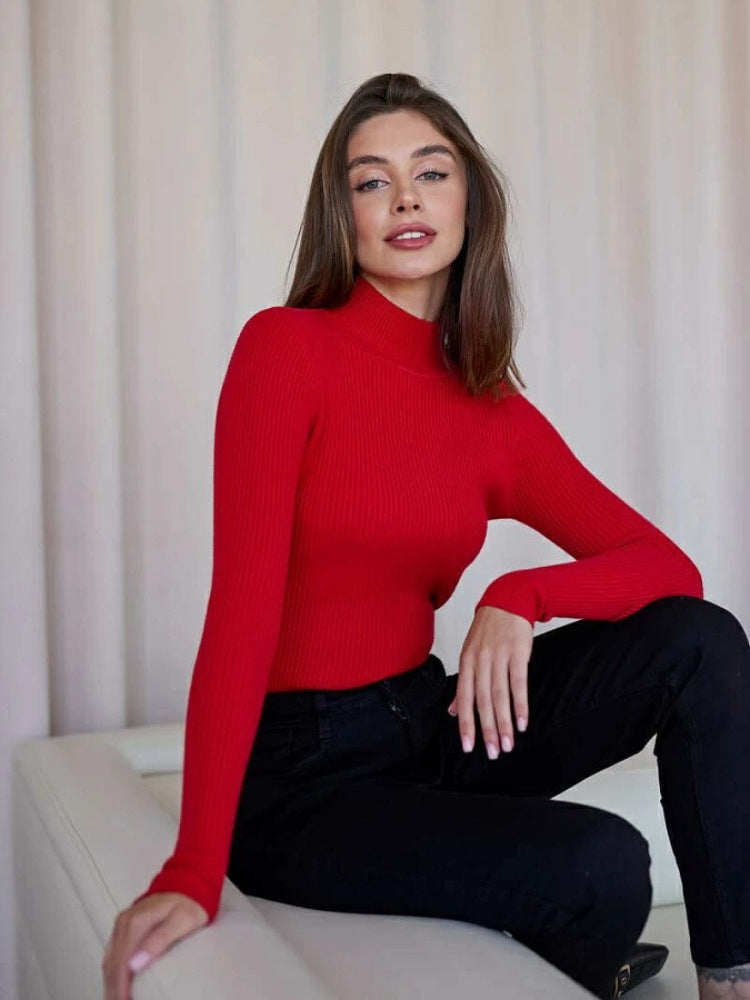 Casual Solid Turtleneck Sweater For Women