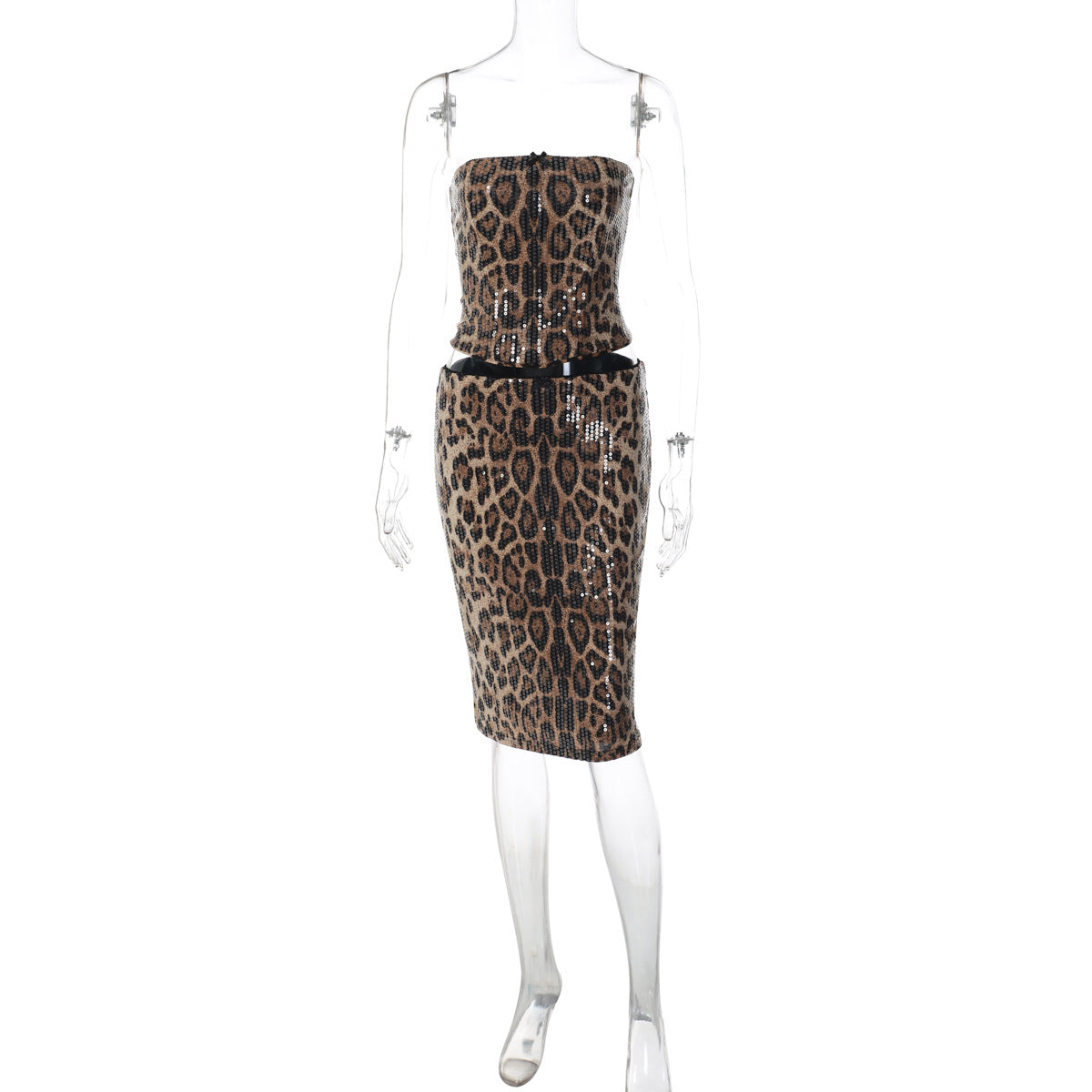 Trendy Leopard Print Tie-Back Bodycon Midi Dress