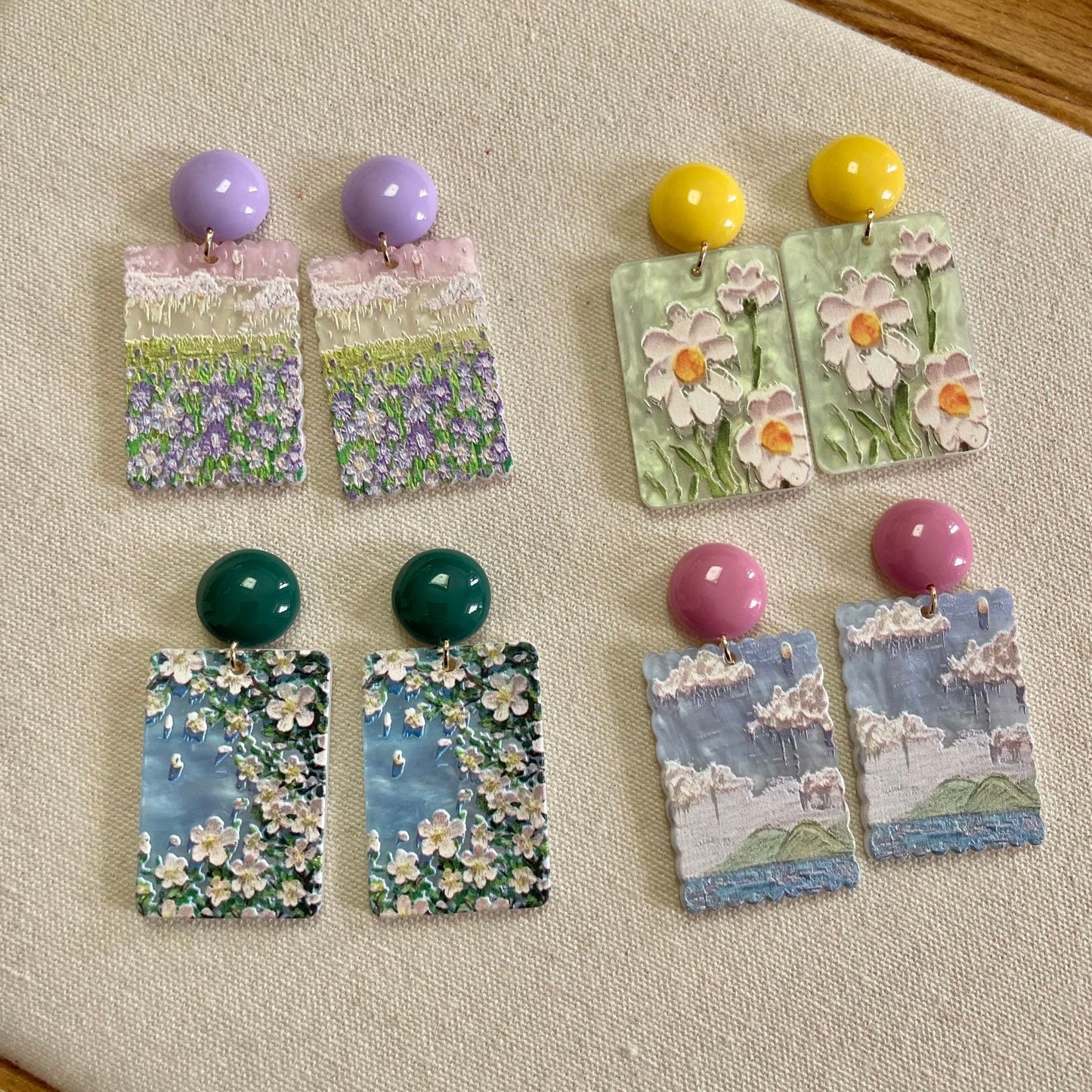 Sweet Oil Painting Floral Earrings