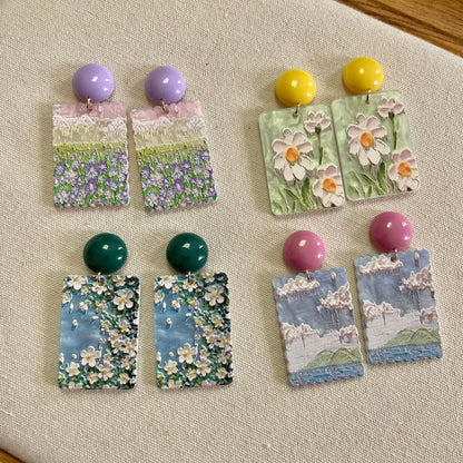 Sweet Oil Painting Floral Earrings