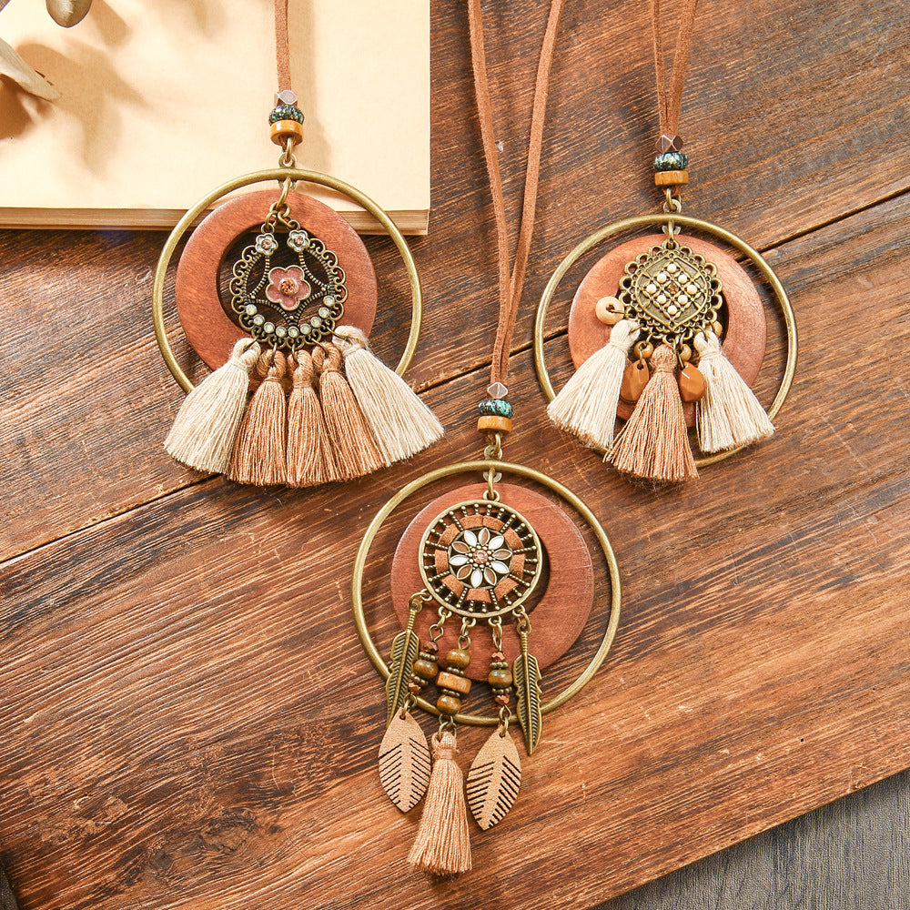 Bohemian Long Necklace with Tassels and Geometric Shapes