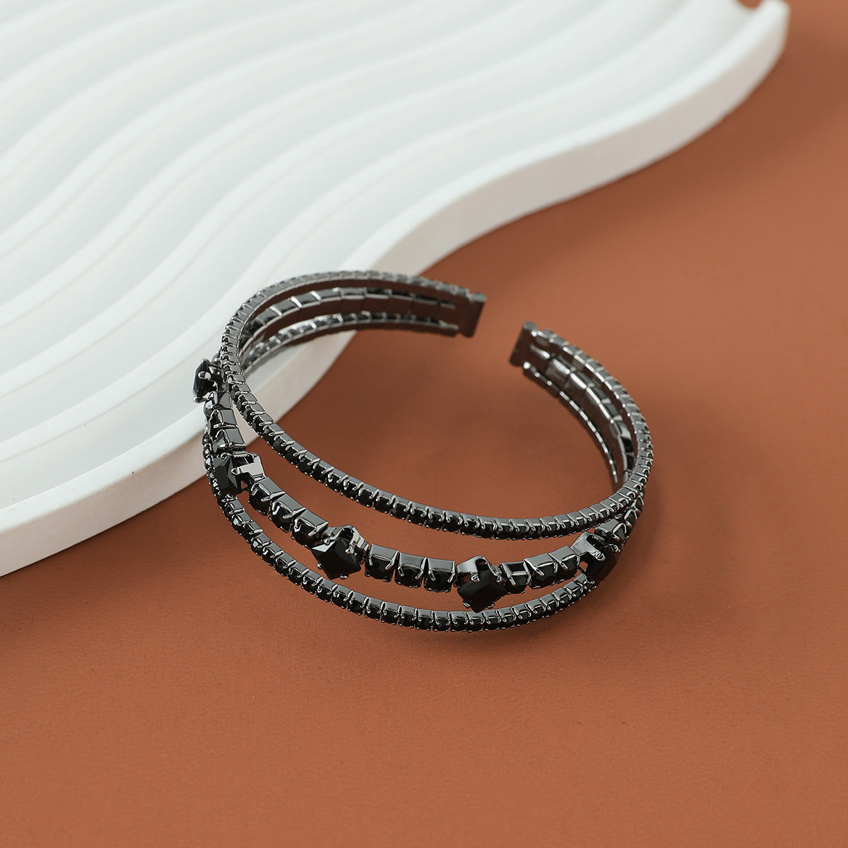 Trendy Black Rhinestone Open Cuff Bracelet for Everyday Wear