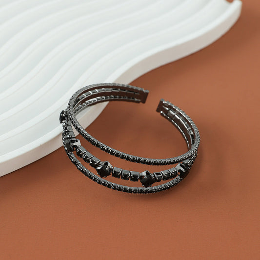 Trendy Black Rhinestone Open Cuff Bracelet for Everyday Wear