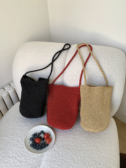 Trendy Metallic Bucket Bag Woven Shoulder Bag for Daily Use