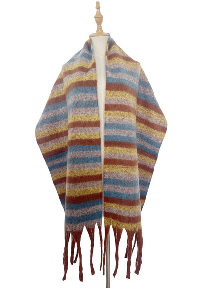 Winter Striped Oversized Thick Soft Tassel Scarfs
