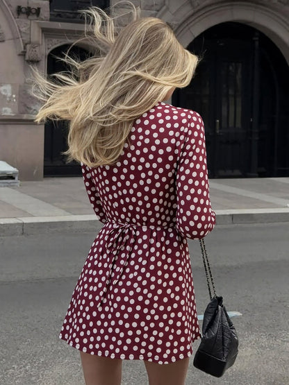 Polka Dot Print Slim Fit Short Sleeve Dress