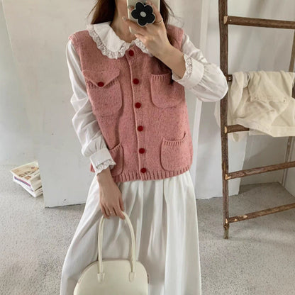 Knitted Vest For Women Solid Color Lightweight Cardigan