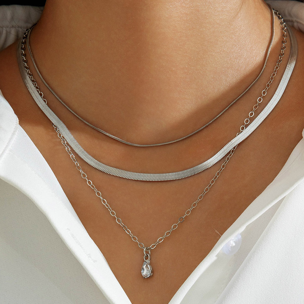 Geometric Layered Necklace With Tassel Pendant For Women