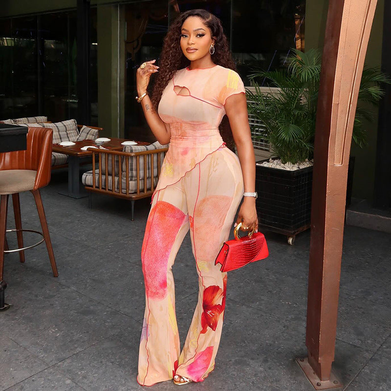 Trendy Asymmetrical Two-Piece Set With Floral Print