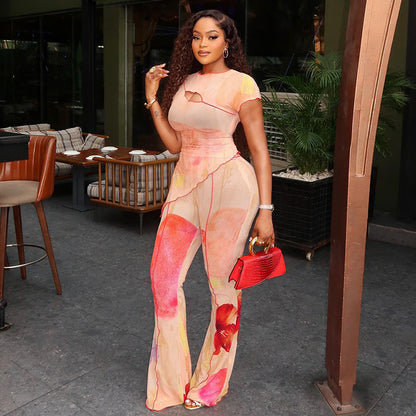 Trendy Asymmetrical Two-Piece Set With Floral Print