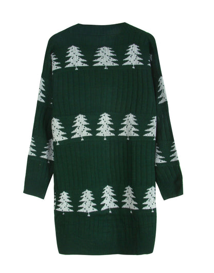 Trendy Embroidery Christmas Tree Knit Long Cardigan