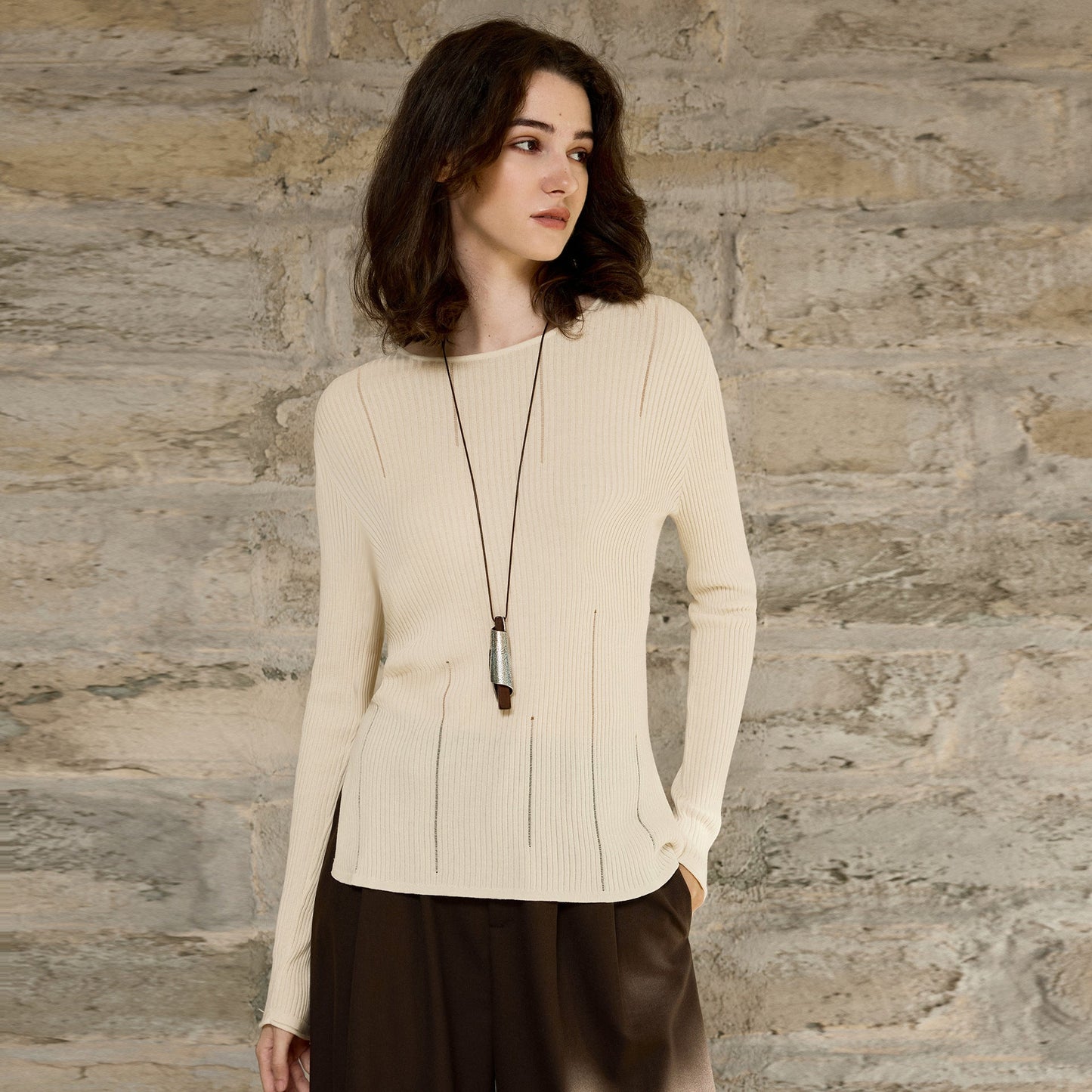 Classic Long Sleeve Knitted Sweater with Hollow Design