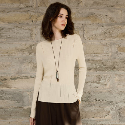 Classic Long Sleeve Knitted Sweater with Hollow Design
