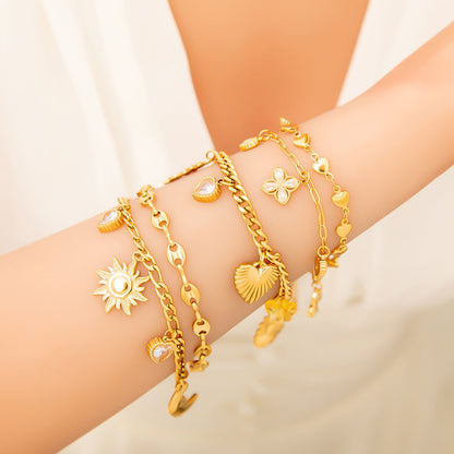 Stylish Heart-Shaped Stainless Steel Bracelet with DIY Titanium Steel Sun Pendant