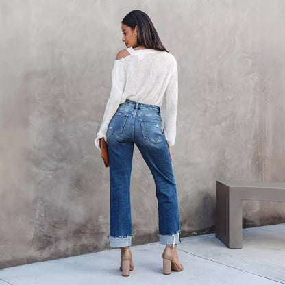 Washed Denim Pant Straight Leg Jeans