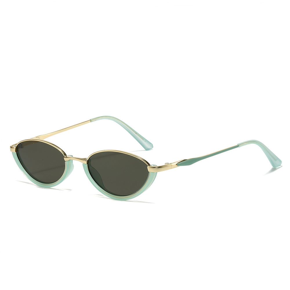 Oval Frame Metallic Sunglasses Stylish UV400 Protection