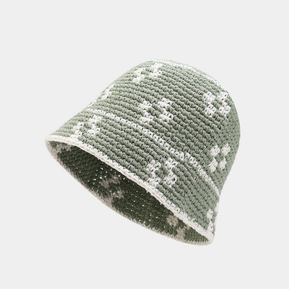 Floral Crochet Knit Classic Bucket Hat