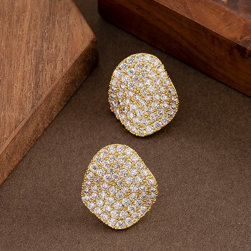 Geometric Zirconia Stud Earrings Elegant Silver Needle Casual Style