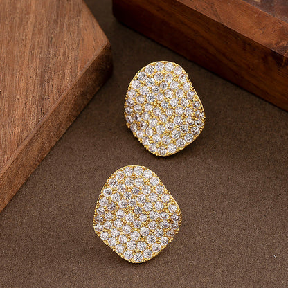 Geometric Zirconia Stud Earrings Elegant Silver Needle Casual Style
