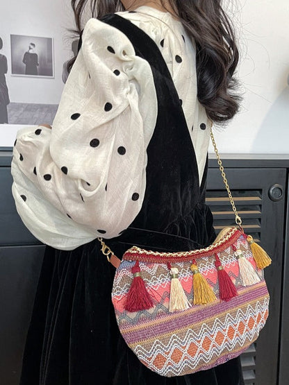 Ethnic Style Embroidered Woven Shoulder Bag